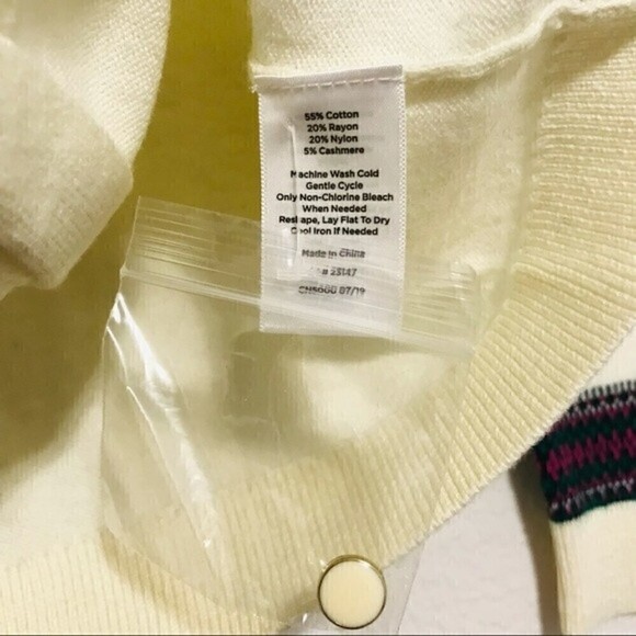 New! Talbots Fair Isle Trim Cardigan Cotton Cashmere Petite Sweater - Picture 10 of 12